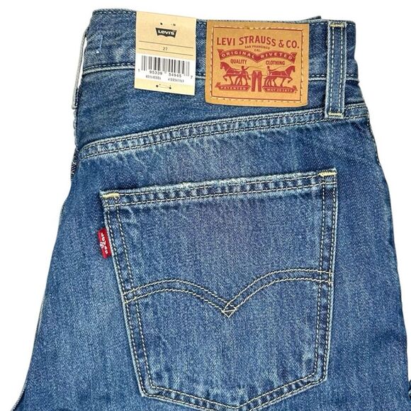 Levi's Women's 27 Low Pro Straight Jeans Blue Distressed Ripped Knees Mid Rise - Picture 2 of 11